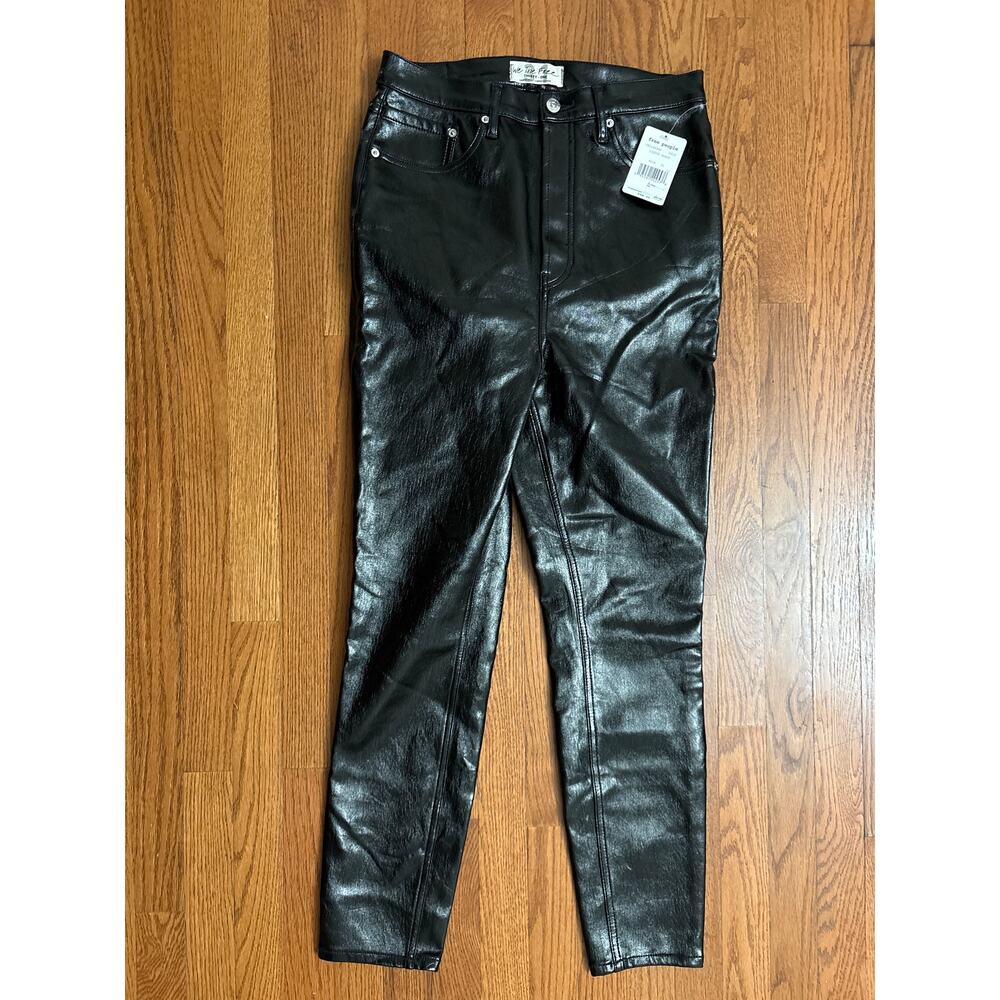Free People We The Free Liquid‎ Black Vegan Leather Pants OB1184969 Size 31 NEW